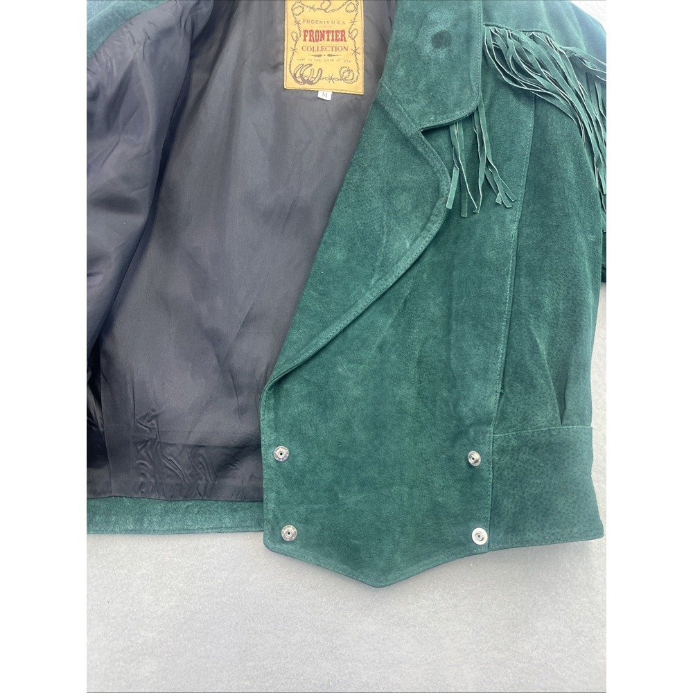 Frontier Collection Womens M Western Green Leather Suede Fringe Jacket USA Vtg - Picture 11 of 14